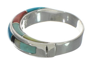 Southwest Sterling Silver Multicolor Ring Size 8-3/4 EX41716